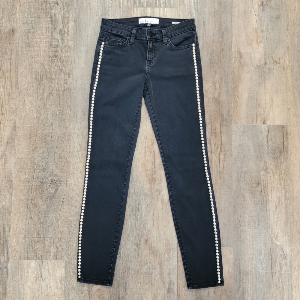 Velvet By Graham Spencer Milla Skinny With Studs Jeans Coal Color Size 24 - Picture 6 of 15